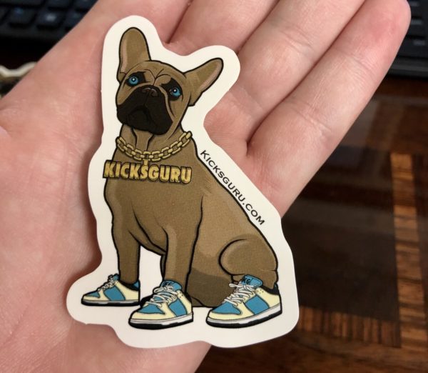 Hype Frenchie KicksGuru Sticker in Person's Hand